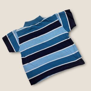 Vintage 1970s Donmoor Kids Striped Knit Shirt Blue Short Sleeve Size 8